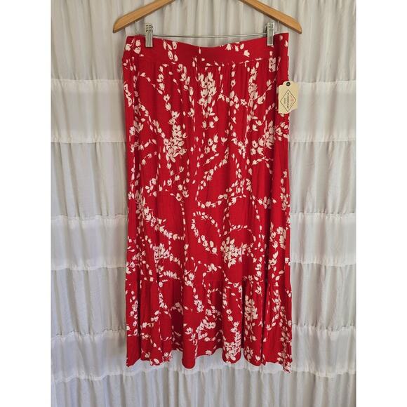 St. John's Bay Dresses & Skirts - St Johns Bay Womens Red Alexa Floral Maxi Skirt XL Tropical Hawaiian Luau Beachy